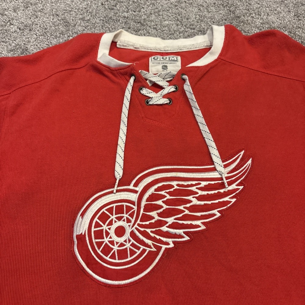 Detroit Red Wings Hockey Jersey Shirt Shersey NHL String Shirt CCM Size Large - Picture 2 of 14